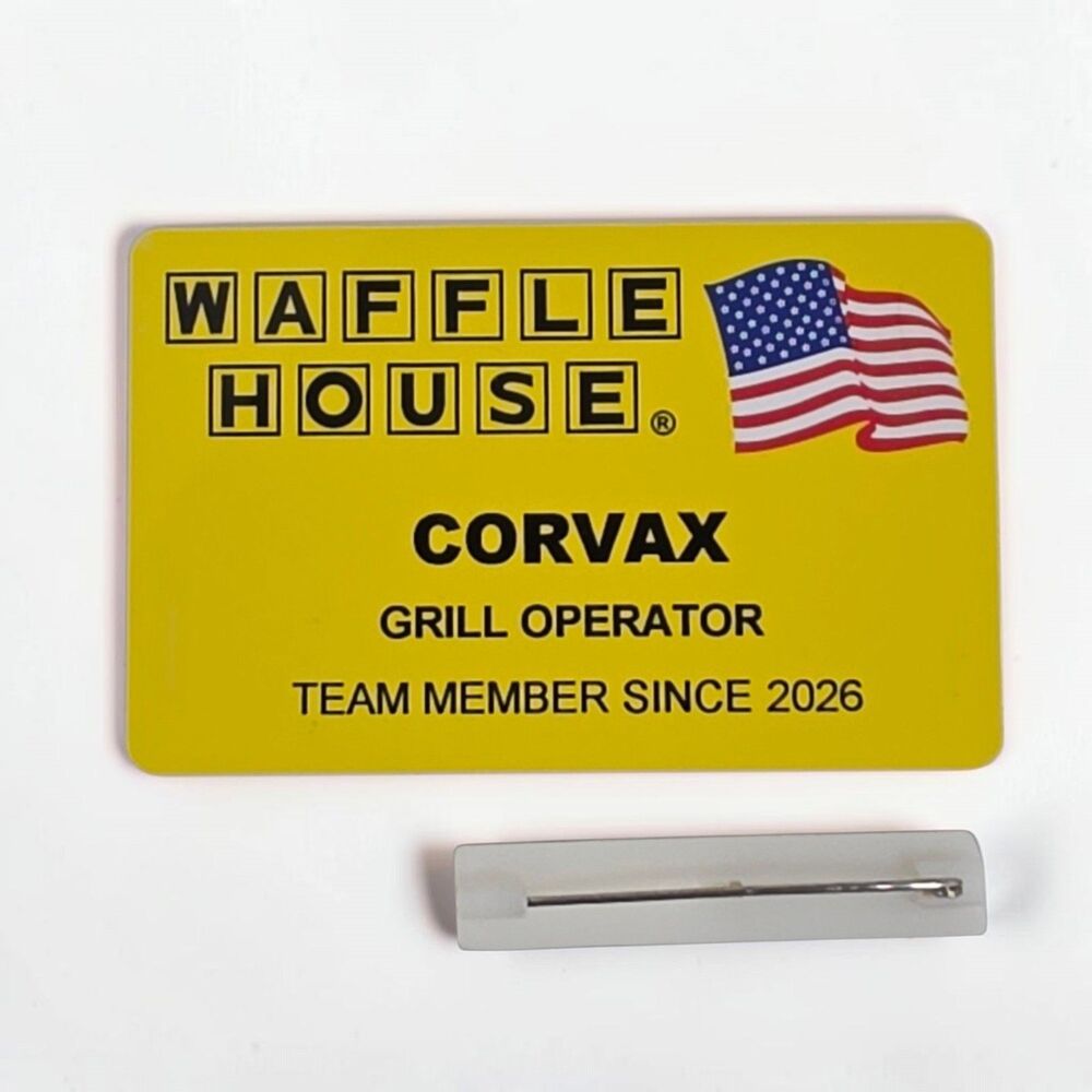 Waffle House Name Tag CORVAX Yellow Logo Employee Badge Memorabilia Uniform WH